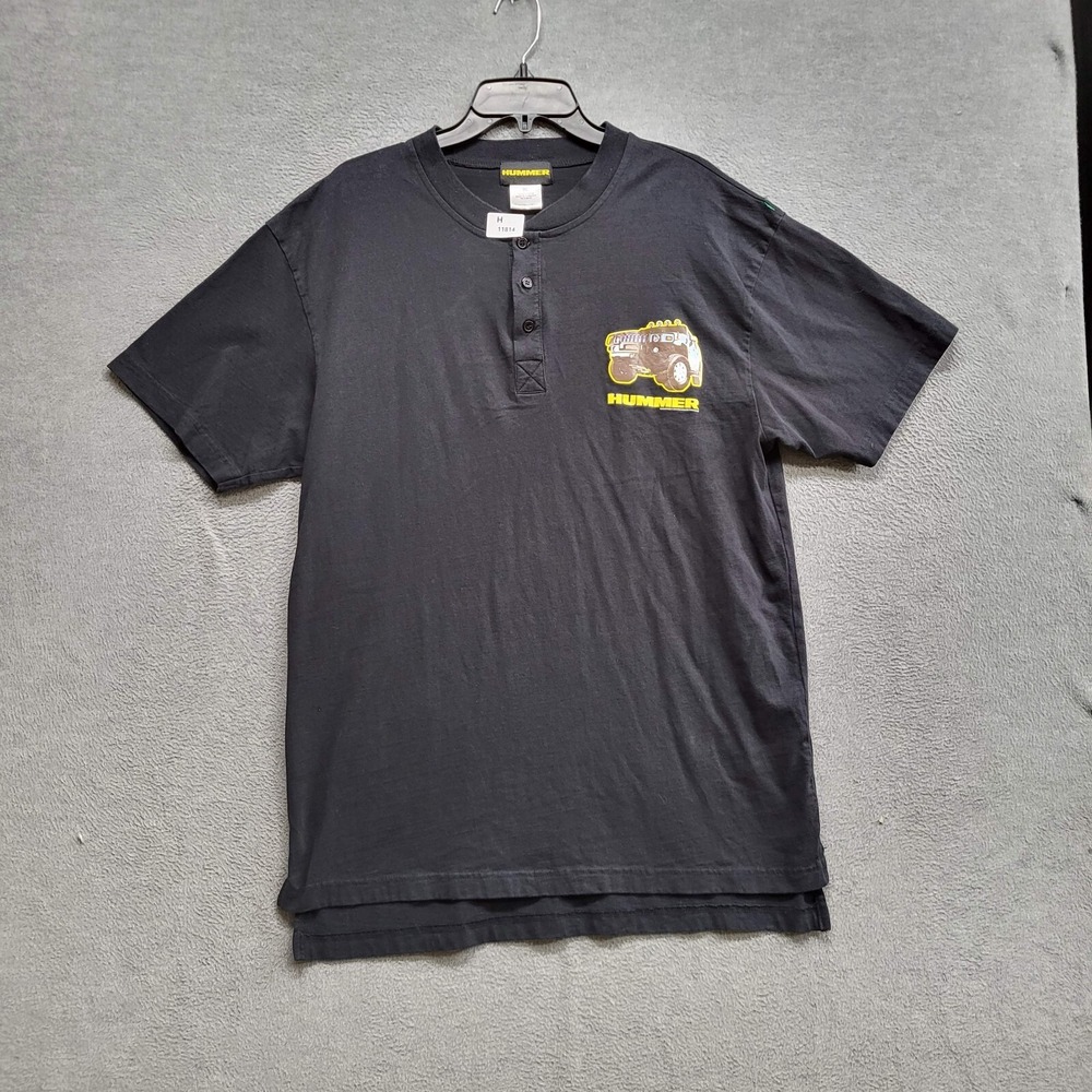 Hummer Men Shirt XL Black Graphic Henley Cotton Short Sleeve READ